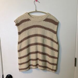 LA MIEL Cream and Brown Striped Knit Sweater Vest